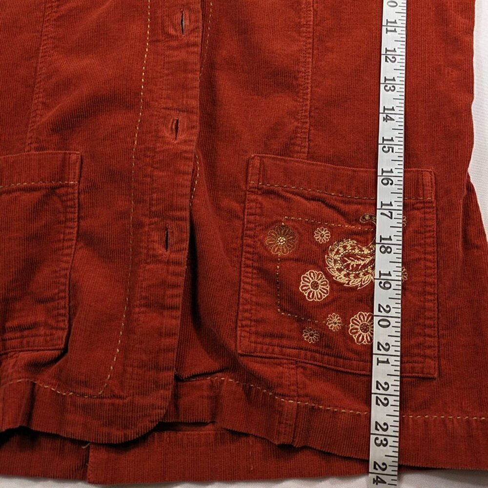 VTG Ms Lee Shacket Womens Medium Corduroy Rust Orange Button Up Embroidery Top - Picture 8 of 12